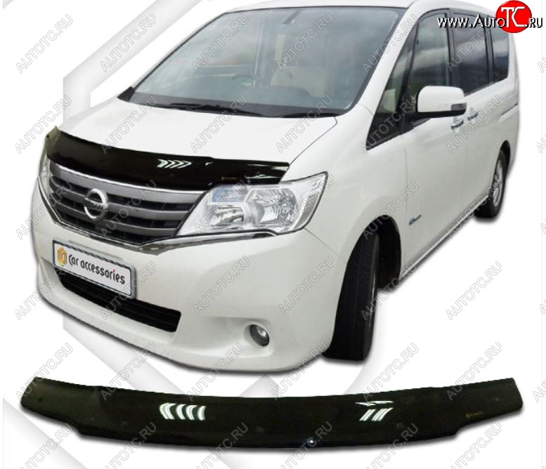 1 839 р. Дефлектор капота CA-Plastiс  Nissan Serena  C26 (2010-2013) минивэн дорестайлинг (Classic черный, Без надписи)  с доставкой в г. Екатеринбург