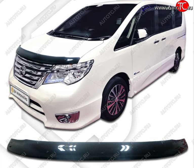 1 839 р. Дефлектор капота CA-Plastiс  Nissan Serena  C26 (2013-2016) минивэн рестайлинг (Classic черный, Без надписи)  с доставкой в г. Екатеринбург