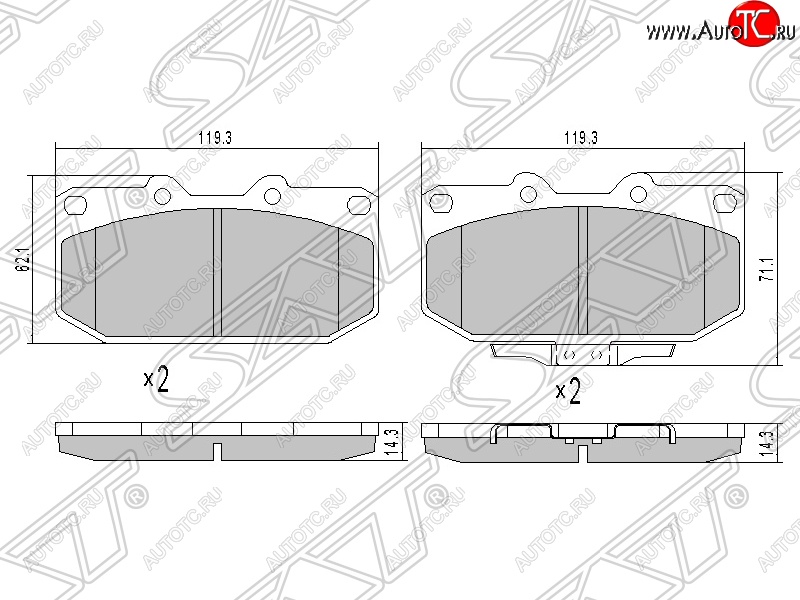 1 199 р. Колодки тормозные SAT (передние)  Subaru Impreza ( GD,  GG) (2000-2007) седан дорестайлинг, седан 1-ый рестайлинг, хэтчбэк 1-ый рестайлинг, седан 2-ой рестайлинг, хэтчбэк 2-ой рестайлинг  с доставкой в г. Екатеринбург