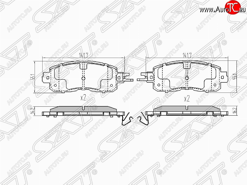 1 489 р. Колодки тормозные (передние) SAT  Nissan Teana  3 L33 (2014-2020) дорестайлинг  с доставкой в г. Екатеринбург