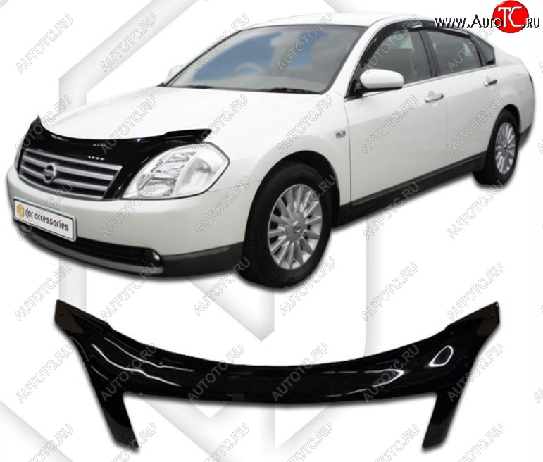 2 799 р. Дефлектор капота CA-Plastiс exclusive  Nissan Teana  1 J31 (2003-2005) дорестайлинг (Classic черный, Без надписи)  с доставкой в г. Екатеринбург