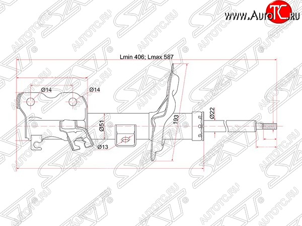 4 199 р. Левый амортизатор передний SAT Nissan Teana 1 J31 дорестайлинг (2003-2005)  с доставкой в г. Екатеринбург