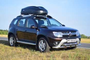 27 999 р. Порожки для ног из трубы Ø51 с алюминиевой площадкой Petroil Tuning Эстонец Renault Duster HS рестайлинг (2015-2021) (Нержавеющая полированная сталь)  с доставкой в г. Екатеринбург. Увеличить фотографию 3