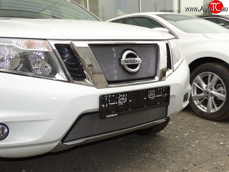 1 599 р. Сетка в решетку радиатора Russtal  Nissan Terrano  D10 (2013-2022) дорестайлинг, рестайлинг (хром)  с доставкой в г. Екатеринбург