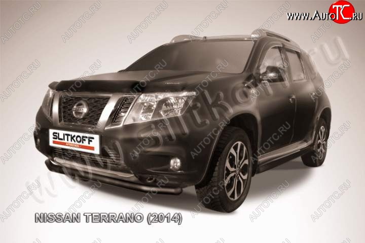 5 899 р. Защита переднего бампер Slitkoff Nissan Terrano D10 дорестайлинг (2013-2016) (Цвет: серебристый)  с доставкой в г. Екатеринбург