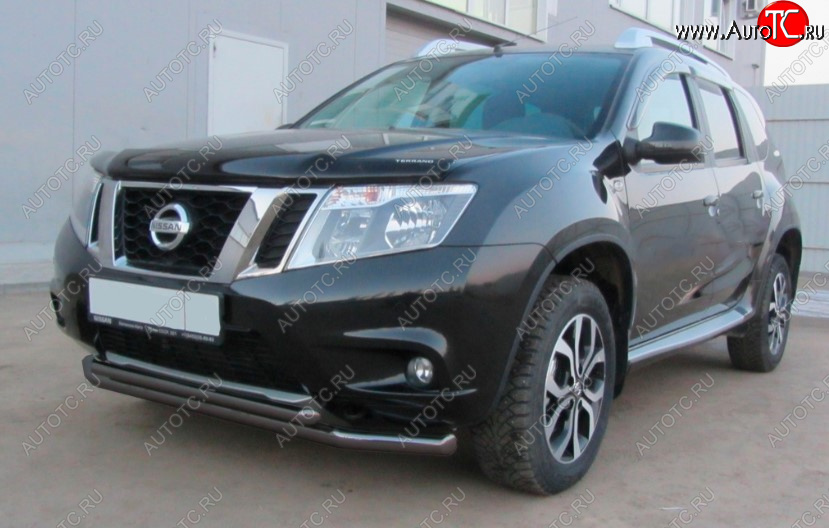 6 799 р. Защита переднего бампера Slitkoff (Ø 57+Ø 42, двойная). Nissan Terrano D10 дорестайлинг (2013-2016) (Сталь с полимерным покрытием. Цвет: черный)  с доставкой в г. Екатеринбург