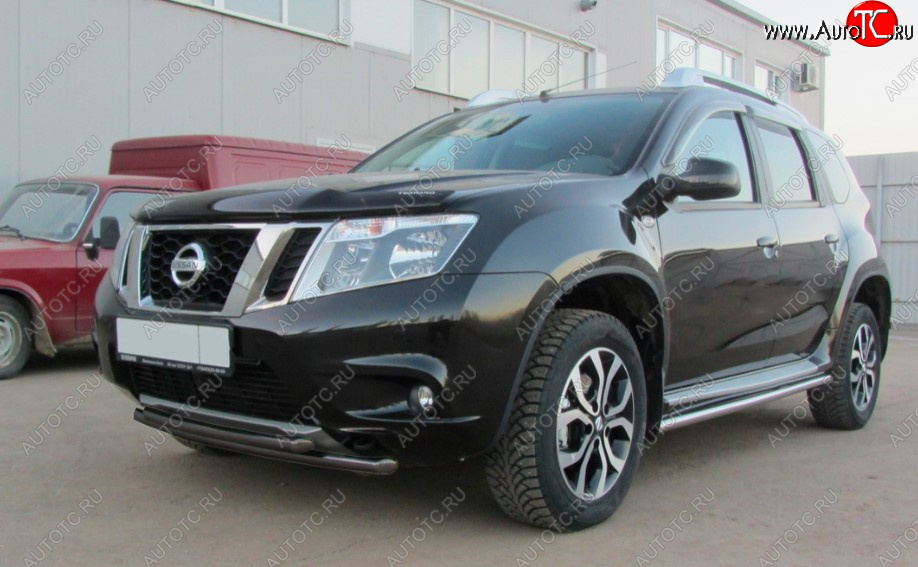 5 799 р. Защита переднего бампера Slitkoff (Ø 42+Ø 42, двойная). Nissan Terrano D10 дорестайлинг (2013-2016) (Сталь с полимерным покрытием. Цвет: черный)  с доставкой в г. Екатеринбург