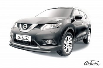 7 199 р. Защита переднего бампера Arbori (короткая, черная, 1 труба d57 mm).  Nissan X-trail  3 T32 (2013-2018) дорестайлинг  с доставкой в г. Екатеринбург. Увеличить фотографию 1