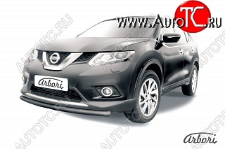 7 199 р. Защита переднего бампера Arbori (короткая, черная, 1 труба d57 mm).  Nissan X-trail  3 T32 (2013-2018) дорестайлинг  с доставкой в г. Екатеринбург