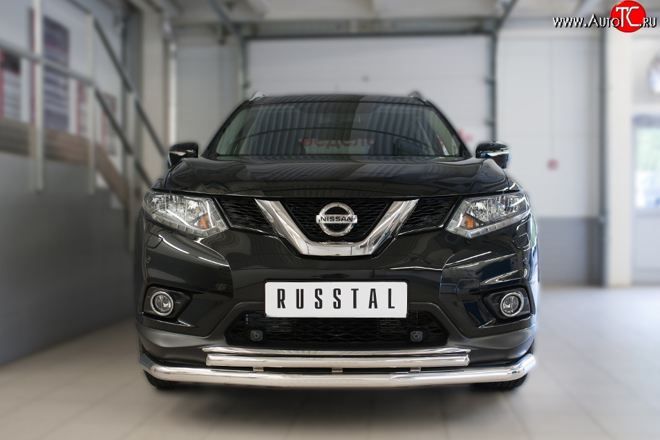 18 399 р. Защита переднего бампера (2 трубыØ63 и 42 мм, нержавейка) SLITKOFF Nissan X-trail 3 T32 дорестайлинг (2013-2018)  с доставкой в г. Екатеринбург