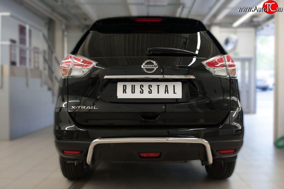 7 349 р. Защита заднего бампера (Ø42 мм волна, нержавейка) Russtal  Nissan X-trail  3 T32 (2017-2022) рестайлинг  с доставкой в г. Екатеринбург