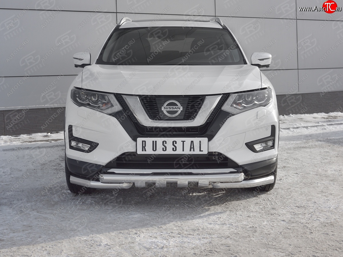 24 999 р. Защита переднего бампера (Ø63 мм с клыками, нержавейка) SLITKOFF Nissan X-trail 3 T32 дорестайлинг (2013-2018)  с доставкой в г. Екатеринбург