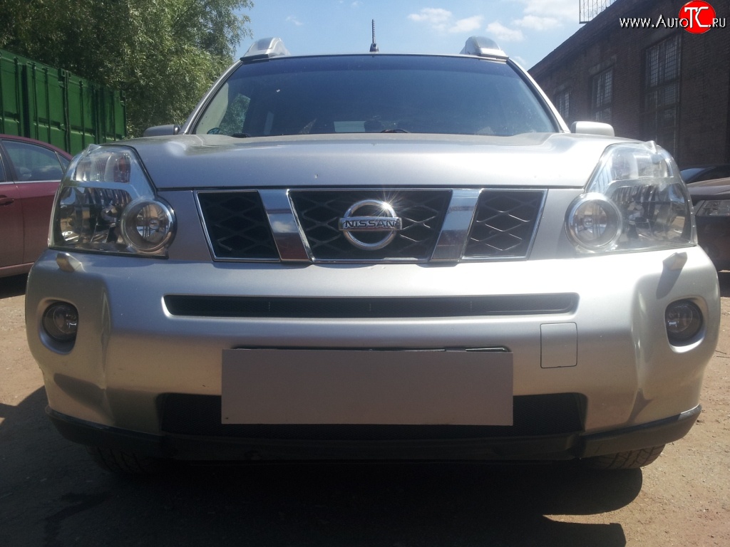 1 229 р. Сетка верхнего воздухозаборника переднего бампера Russtal  Nissan X-trail  2 T31 (2007-2011) дорестайлинг (черная)  с доставкой в г. Екатеринбург