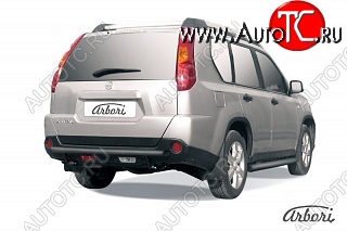 5 399 р. Защита заднего бампера Arbori (черная, 1 труба d57 mm). Nissan X-trail 2 T31 дорестайлинг (2007-2011) (дорестайлинг)  с доставкой в г. Екатеринбург