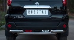 Защита заднего бампера (2 трубы Ø63, нержавейка) SLITKOFF Nissan X-trail 2 T31 рестайлинг (2010-2015)