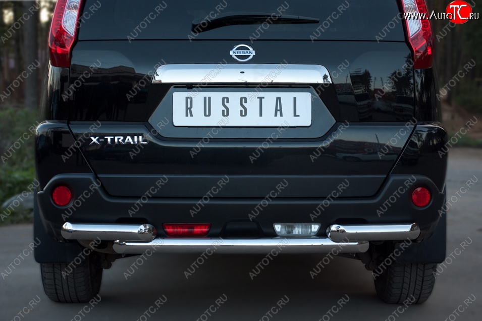 14 599 р. Защита заднего бампера (2 трубы Ø63, нержавейка) SLITKOFF Nissan X-trail 2 T31 рестайлинг (2010-2015)  с доставкой в г. Екатеринбург