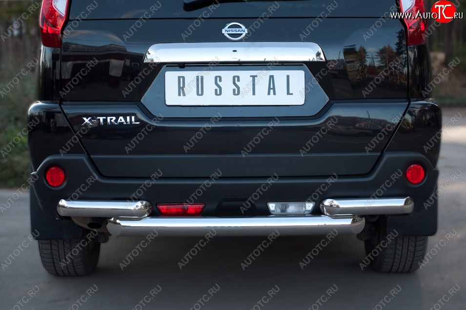 17 649 р. Защита заднего бампера (2 трубы Ø76, нержавейка) SLITKOFF Nissan X-trail 2 T31 рестайлинг (2010-2015)  с доставкой в г. Екатеринбург