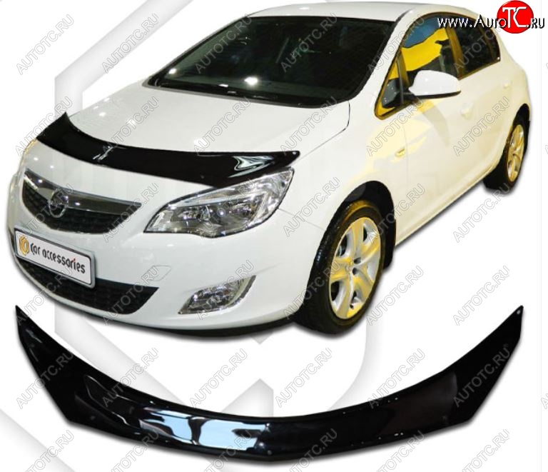 2 199 р. Дефлектор капота CA-Plastiс  Opel Astra  J (2012-2017) хэтчбек 5 дв.  рестайлинг (Classic черный, Без надписи)  с доставкой в г. Екатеринбург