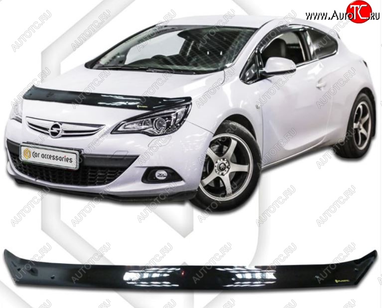 1 839 р. Дефлектор капота CA-Plastiс  Opel Astra  J GTC (2011-2018) (Classic черный, Без надписи)  с доставкой в г. Екатеринбург