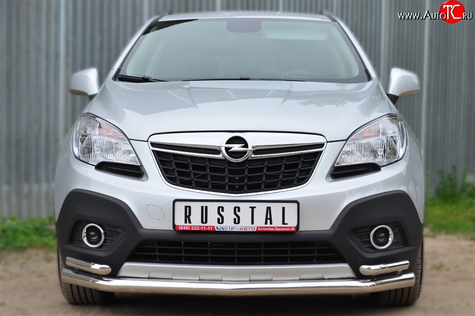 16 999 р. Защита переднего бампера (2 трубыØ63 и 42 мм, нержавейка) Russtal Opel Mokka  дорестайлинг (2012-2016)  с доставкой в г. Екатеринбург