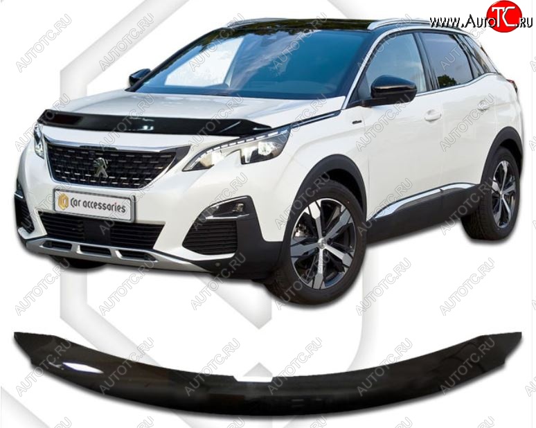 1 839 р. Дефлектор капота CA-Plastiс  Peugeot 3008  2 (2016-2024) (Classic черный, Без надписи)  с доставкой в г. Екатеринбург