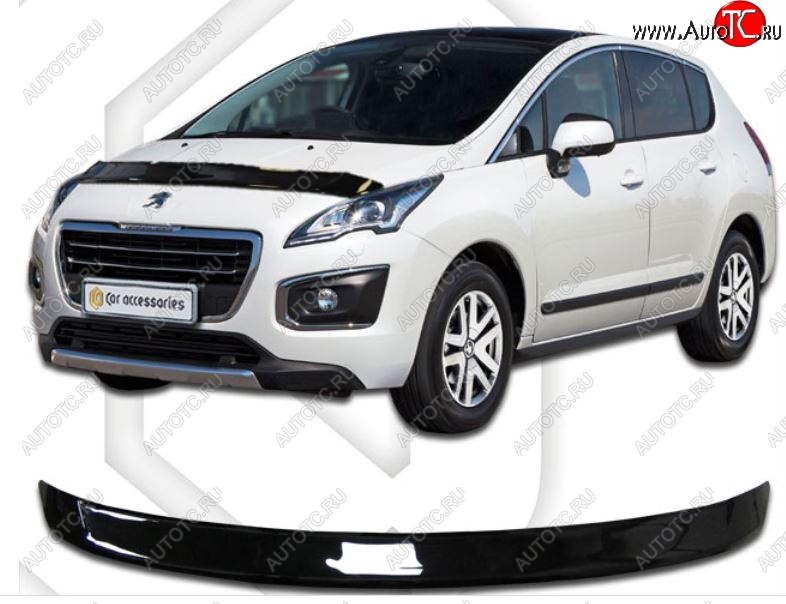 1 759 р. Дефлектор капота CA-Plastiс  Peugeot 3008 (2013-2017) рестайлинг (Classic черный, Без надписи)  с доставкой в г. Екатеринбург