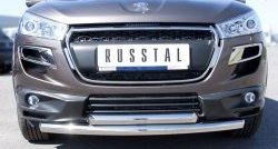 Защита переднего бампера (2 трубыØ63 мм, нержавейка) Russtal Peugeot 4008 (2012-2017)