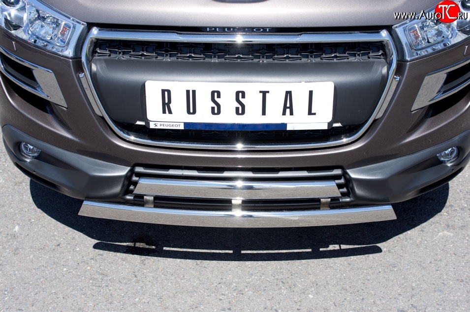 22 299 р. Защита переднего бампера (2 трубыØ75х42 мм, нержавейка) Russtal Peugeot 4008 (2012-2017)  с доставкой в г. Екатеринбург