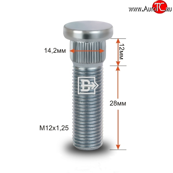 188 р. Забивная шпилька 28 мм ступицы Вектор M12x1.25x28 Nissan Navara 3 D23 дорестайлинг (2017-2024)