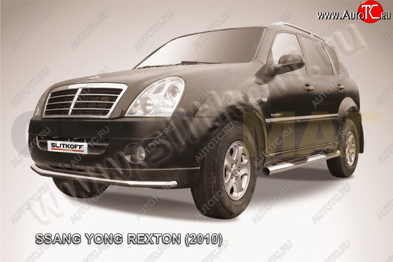 9 199 р. Защита переднего бампер Slitkoff  SSANGYONG Rexton  Y250 (2006-2012) (Цвет: серебристый)  с доставкой в г. Екатеринбург