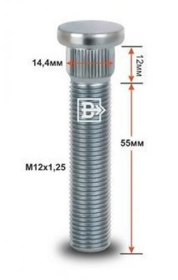 Забивная шпилька 55.0 мм ступицы колеса Вектор M12x1.25 x 55.0 SSANGYONG Actyon рестайлинг (2013-2021) 