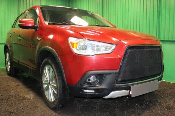 6 999 р. Защитная сетка в бампер (3D, ячейка 4х10 мм) Alfeco Премиум Mitsubishi ASX дорестайлинг (2010-2012) (Чёрная)  с доставкой в г. Екатеринбург. Увеличить фотографию 3