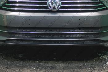 4 399 р.  Защита радиатора (3 части) (1.8 2.0) Стрелка11 Стандарт  Volkswagen Passat  B8 (2015-2019) седан дорестайлинг, универсал дорестайлинг (черная)  с доставкой в г. Екатеринбург. Увеличить фотографию 1