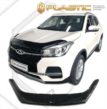 1 839 р. Дефлектор капота CA-Plastic  Chery Tiggo 4 (2017-2023) дорестайлинг, рестайлинг (classic черный, без надписи)  с доставкой в г. Екатеринбург. Увеличить фотографию 1