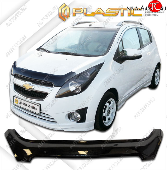 1 999 р. Дефлектор капота CA-Plastic  Chevrolet Spark  M300 (2010-2015) дорестайлинг (classic черный, без надписи)  с доставкой в г. Екатеринбург