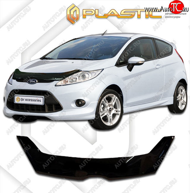 1 839 р. Дефлектор капота CA-Plastic  Ford Fiesta  6 (2008-2013) хэтчбэк 3 дв. дорестайлинг, хэтчбэк 5 дв. дорестайлинг (classic черный, без надписи)  с доставкой в г. Екатеринбург