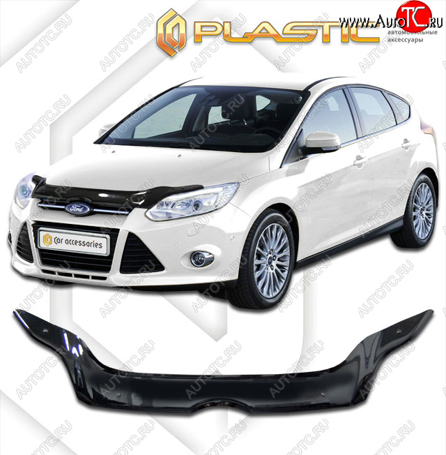 1 999 р. Дефлектор капота CA-Plastiс  Ford Focus  3 (2010-2015) хэтчбэк дорестайлинг (classic черный, без надписи)  с доставкой в г. Екатеринбург