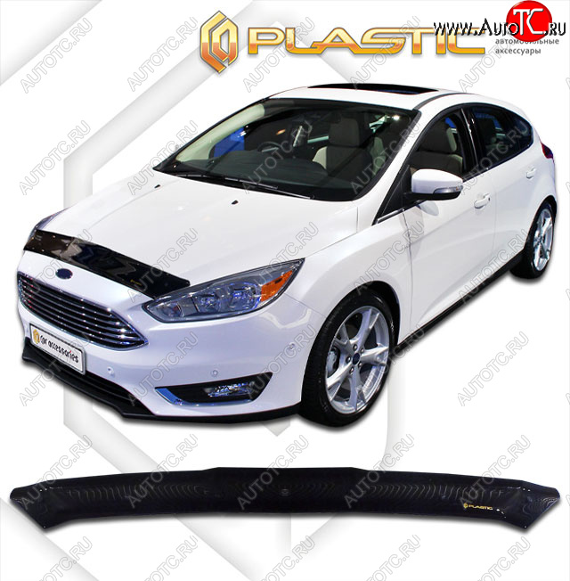 1 679 р. Дефлектор капота CA-Plastiс  Ford Focus  3 (2014-2019) хэтчбэк рестайлинг (classic черный, без надписи)  с доставкой в г. Екатеринбург