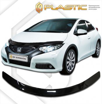 1 999 р. Дефлектор капота CA-Plastic  Honda Civic  9 (2011-2016) FK хэтчбэк (classic черный, без надписи)  с доставкой в г. Екатеринбург. Увеличить фотографию 1