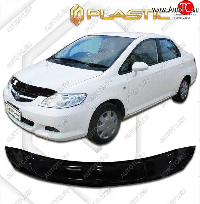 1 759 р. Дефлектор капота CA-Plastic  Honda Fit Aria  GD (2005-2009) рестайлинг седан (classic черный, без надписи)  с доставкой в г. Екатеринбург