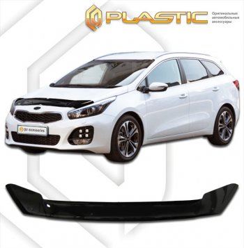 1 839 р. Дефлектор капота CA-Plastic  KIA Ceed  2 JD (2012-2018) дорестайлинг универсал, рестайлинг универсал (classic черный, без надписи)  с доставкой в г. Екатеринбург. Увеличить фотографию 1