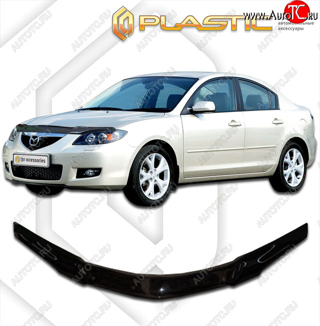 1 999 р. Дефлектор капота CA-Plastic  Mazda 3/Axela  BK (2003-2009) дорестайлинг седан, рестайлинг седан (Classic черный)  с доставкой в г. Екатеринбург