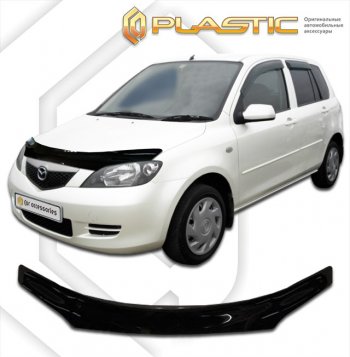 1 839 р. Дефлектор капота CA-Plastic  Mazda 2/Demio  DY (2002-2005) дорестайлинг (classic черный, без надписи)  с доставкой в г. Екатеринбург. Увеличить фотографию 1