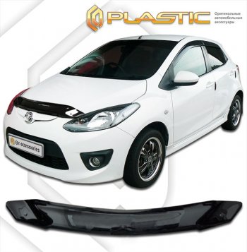 1 679 р. Дефлектор капота CA-Plastic  Mazda 2/Demio  DE (2007-2014) дорестайлинг, рестайлинг (classic черный, без надписи)  с доставкой в г. Екатеринбург. Увеличить фотографию 1