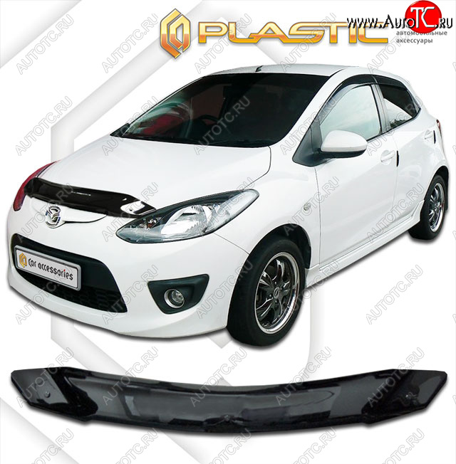 1 679 р. Дефлектор капота CA-Plastic  Mazda 2/Demio  DE (2007-2014) дорестайлинг, рестайлинг (classic черный, без надписи)  с доставкой в г. Екатеринбург