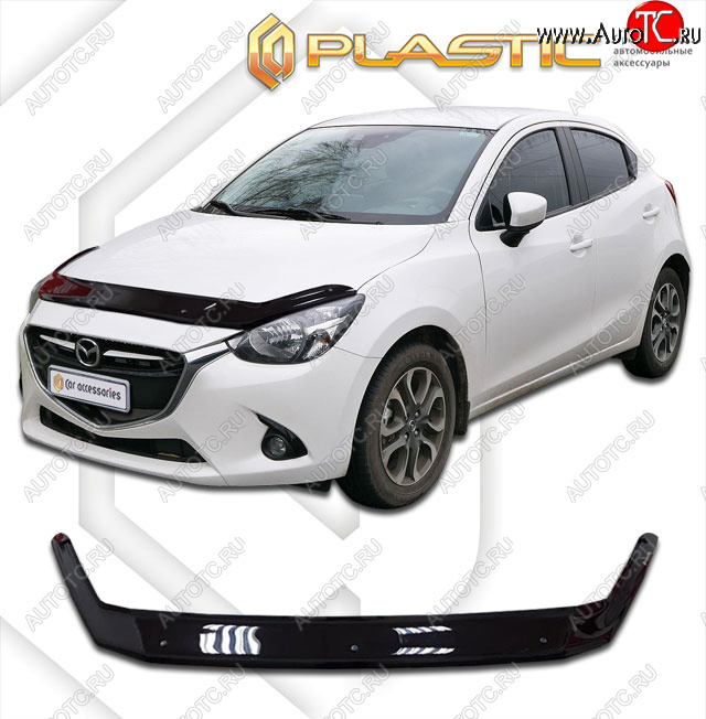 1 839 р. Дефлектор капота CA-Plastic  Mazda 2/Demio  DJ IV (2014-2019) (classic черный, без надписи)  с доставкой в г. Екатеринбург