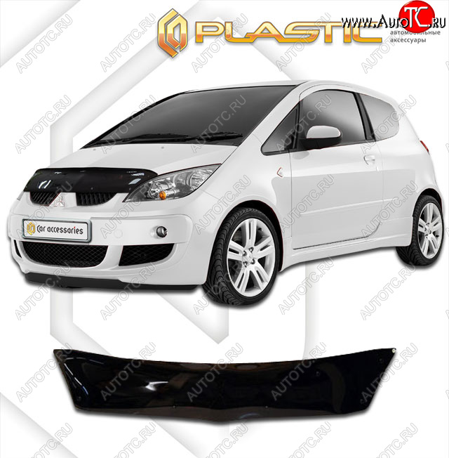 1 679 р. Дефлектор капота CA-Plastic  Mitsubishi Colt ( Z20, Z30 хэтчбэк 3 дв.,  Z30) (2008-2012) рестайлинг, хэтчбэк 5 дв. рестайлинг (classic черный, без надписи)  с доставкой в г. Екатеринбург