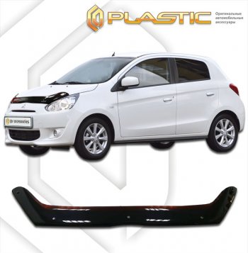 1 839 р. Дефлектор капота CA-Plastic  Mitsubishi Mirage  A03A (2012-2015) хэтчбэк 5 дв. дорестайлинг (classic черный, без надписи)  с доставкой в г. Екатеринбург. Увеличить фотографию 1