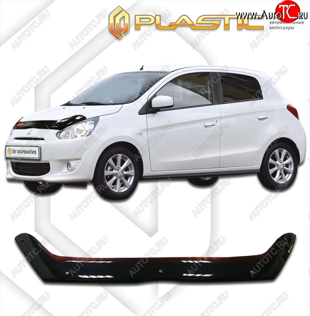 1 839 р. Дефлектор капота CA-Plastic  Mitsubishi Mirage  A03A (2012-2015) хэтчбэк 5 дв. дорестайлинг (classic черный, без надписи)  с доставкой в г. Екатеринбург