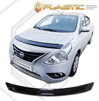 1 759 р. Дефлектор капота CA-Plastic Nissan Latio N17 седан правый руль дорестайлинг (2014-2016) (classic черный, без надписи)  с доставкой в г. Екатеринбург. Увеличить фотографию 1